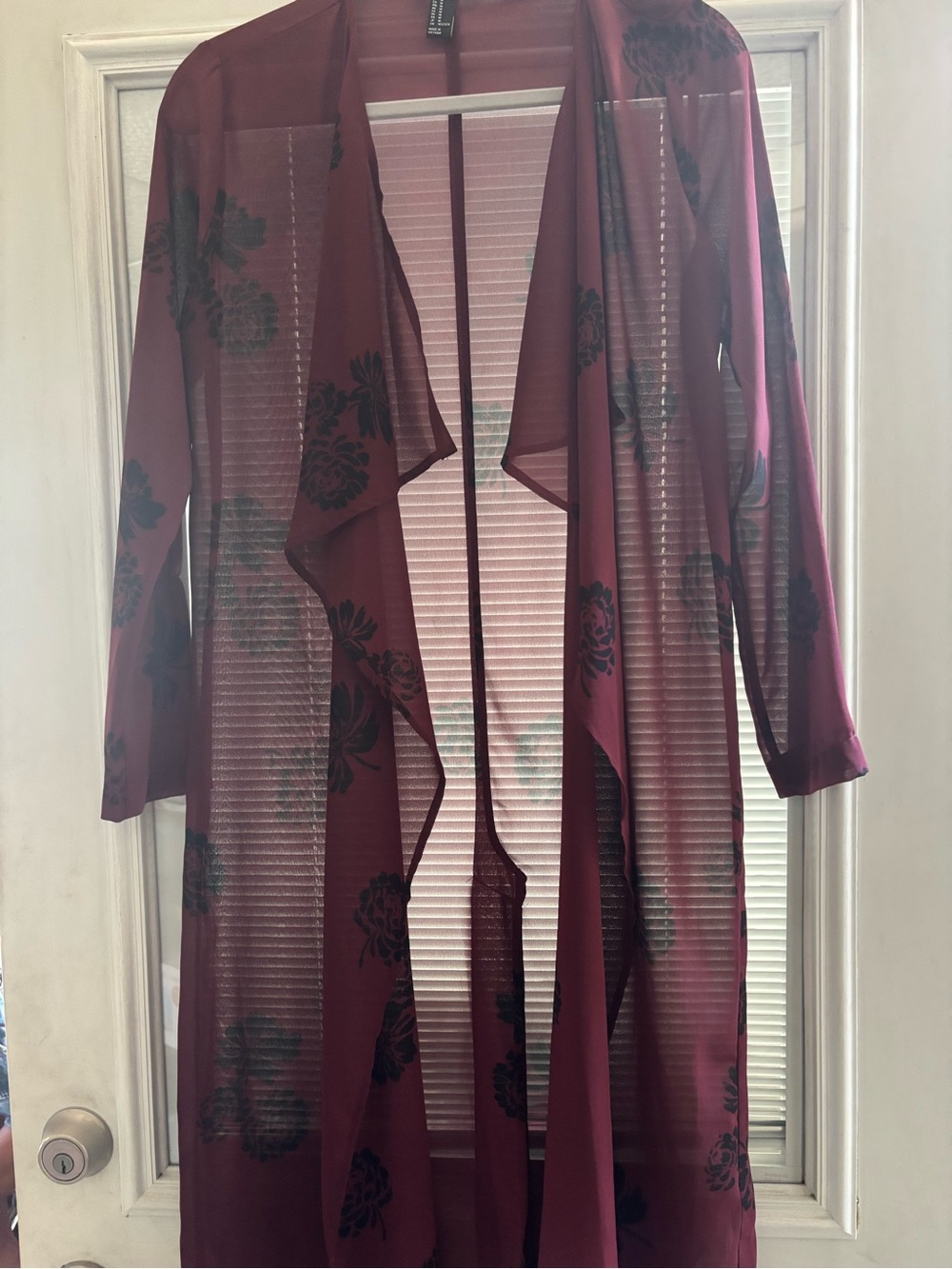Forever 21 Sheer Burgundy Floral Long Robe